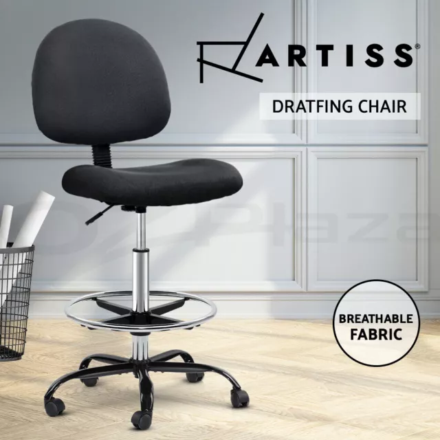Artiss Office Chair Drafting Stool Computer Standing Desk Fabric Chairs Black