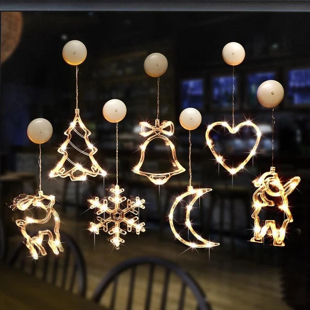 3 Decorazioni Natalizie LED A Forma Di Finestre Con Ventose – Luce Bianca Calda Per Interni/Esterni
