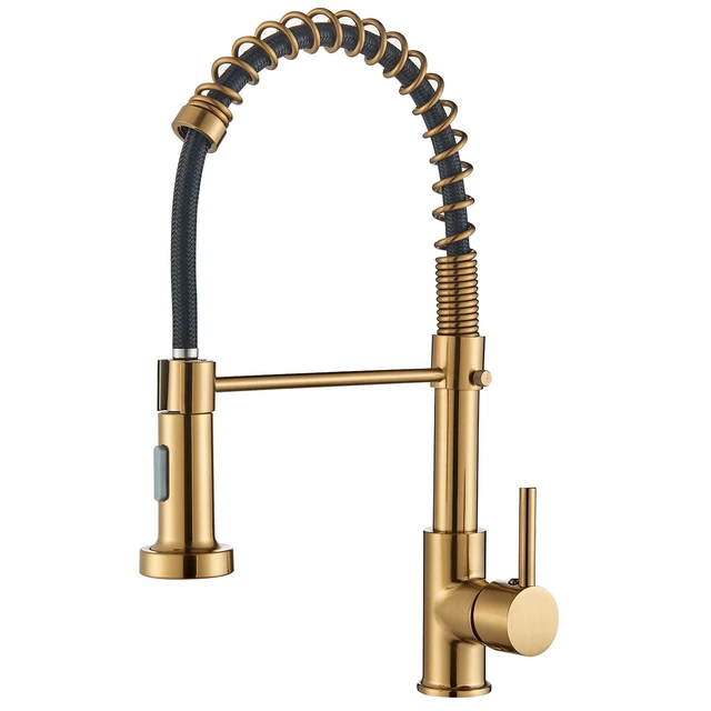 BRUSHED GOLD KITCHEN Faucet 360° Single Handle sink Mixer Taps Pull
