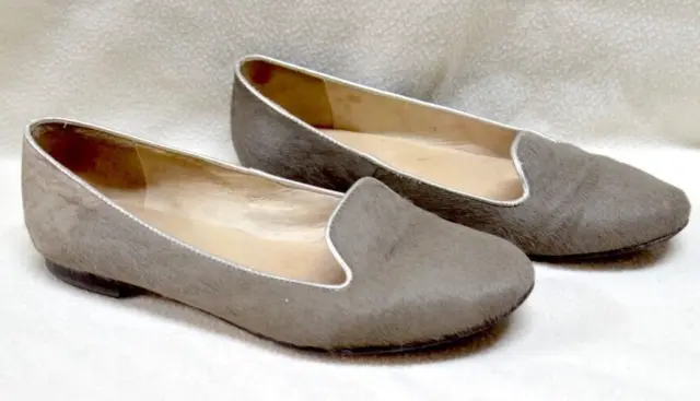 Witchery Women's Grey/Brown Leather Hide Slip On Flat Loafers Sz 38 Some Flaws