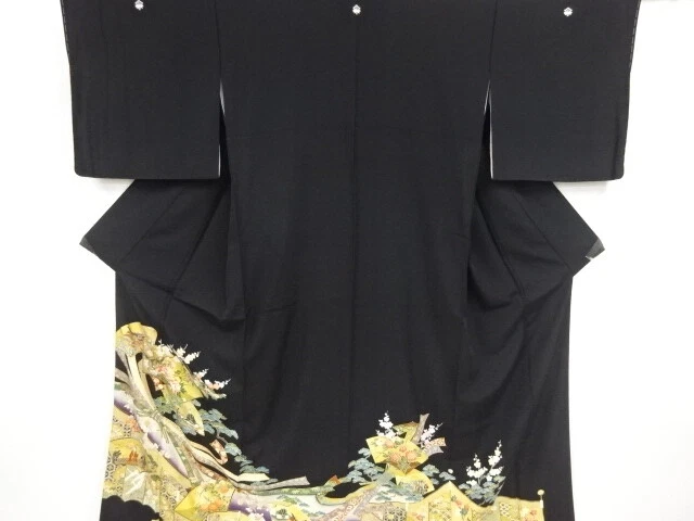 86226# Japanese Kimono / Tomesode / Embroidery / People In The Past & Flower