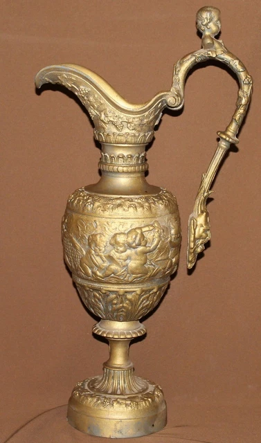Vintage Ornate Brass Plated Metal Pitcher Jug