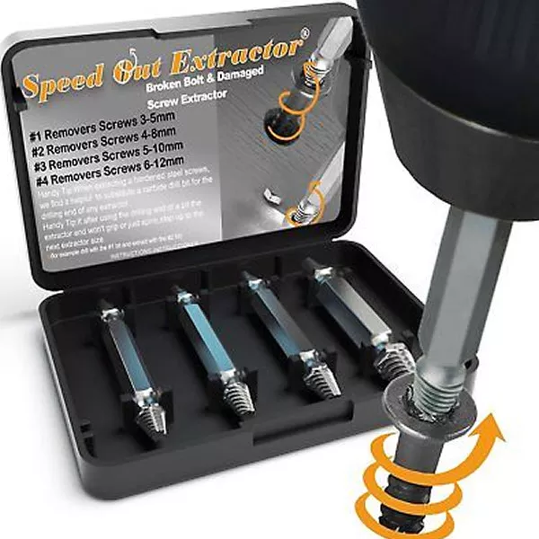 Taladro Speed Out Tornillos Extractor Dañadas los Pernos De 4 Piezas Acero YQ