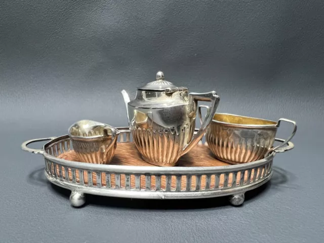 Victorian Antique Sterling Silver CS*FS Dollhouse Miniature Tea Set Teapot Tray