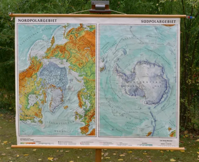 Vintage | Schulwandkarte Antarktika Npol Map Wandkarte | School Wall Chart Earth