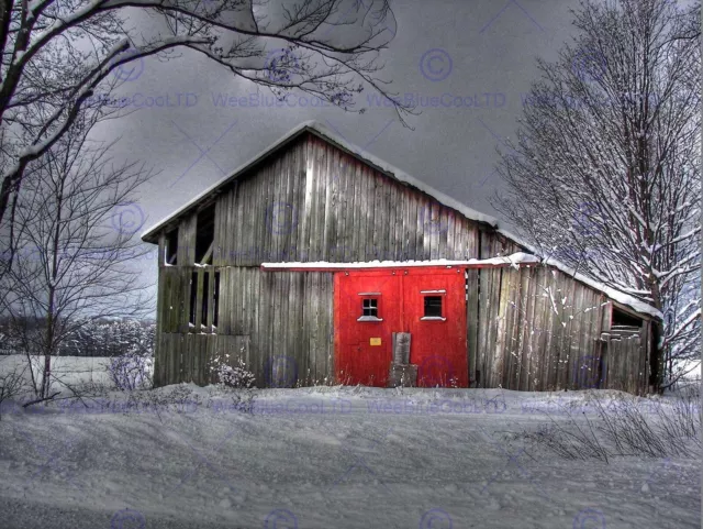 85327 INVIERNO GRANERO ROJO PUERTA CASA Póster Impreso en Pared Reino Unido