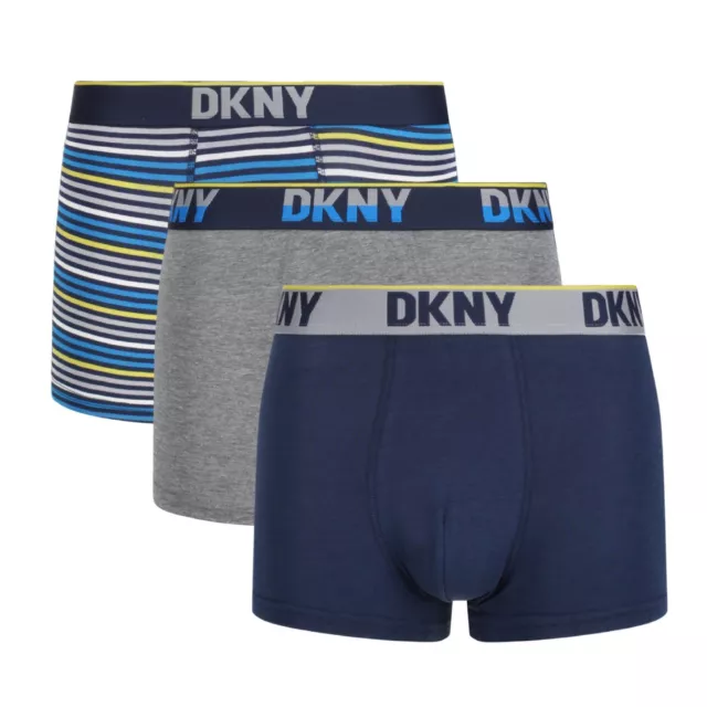 DKNY Mens 3 Pack Pearland Boxers Cotton Blend Trunks Logo Waistband  Underwear