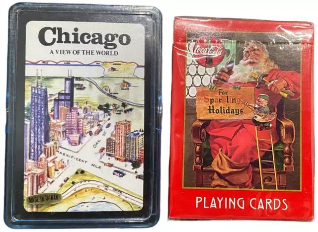 2-Decks Vintage Playing Cards 1998 CoCA Cola Santa Christmas & Chicago