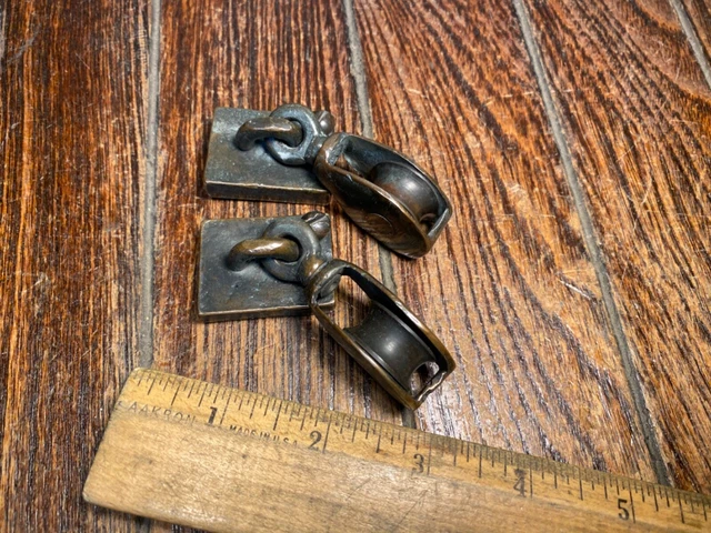 Pair Vintage Cast Bronze Genoa Block Leads W/Car Slides 3/4" Track, Screw Stops