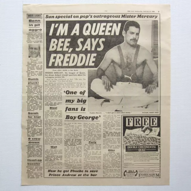 Freddie Mercury 1984 The Sun UK Newspaper Article Clipping 08.02.84 (Queen)