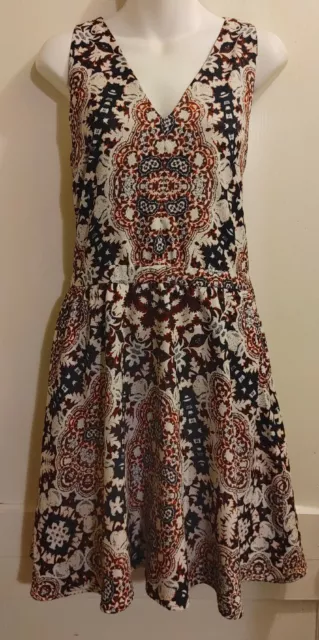 1. STATE Paisley Print Fit & Flare Sleeveless Stretch Dress W/Lining - Size M