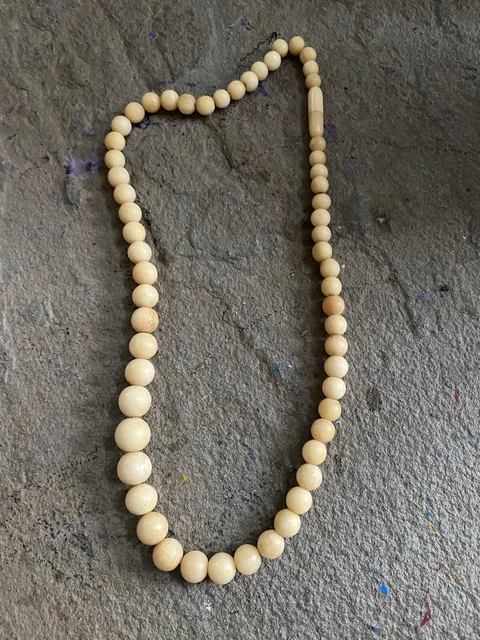 Vintage Collana con Perline Osso Graduato Crema Tonalità NG