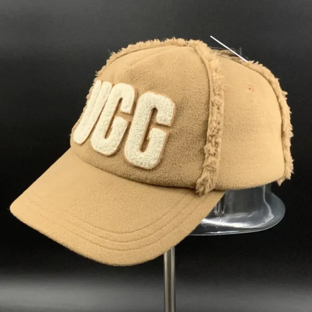 Ugg Hat Womens Bonded Fleece Baseball Cap Brown Varsity Letter Logo Patch One Sz