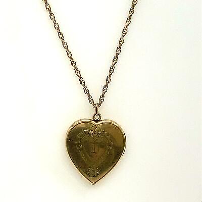 Antique Gold Filled Victorian Art Deco Ornate Heart Locket Pendant Necklace 21