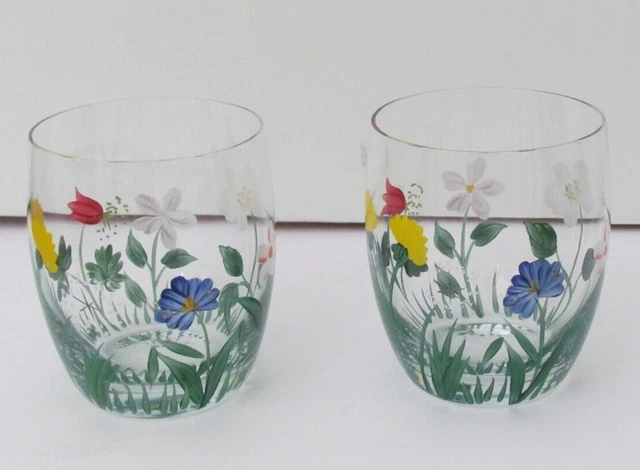 Royal Danube Drinking Glass Hand Painted Floral Design, Set of 2, Pre-Owned
