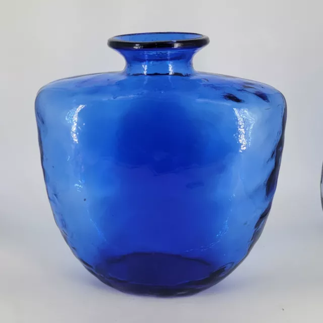 Vintage Bohemian Czech Republic Art Glass Cobalt Blue Vase 8"