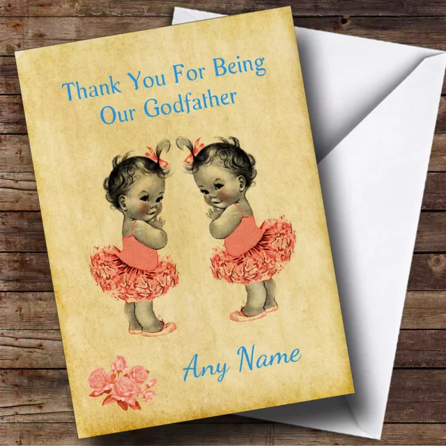 Twin Baby Girls Godfather Personalised Thank You Greetings Card
