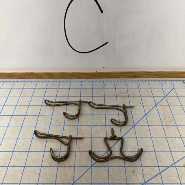 5 Vintage Bent Wire Double Coat Hat Hooks Screw In Copper Tint Farmhouse