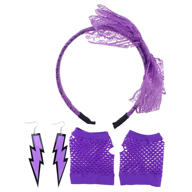 Accessori costume anni '80 fascia frontale in pizzo Halloween anni '80 orecchini luci al neon