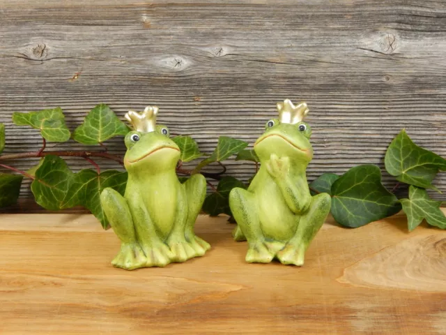 Frosch Froschkönig 2er SET Frosch mit Krone Dekofigur Frösche Garten Deko Figur