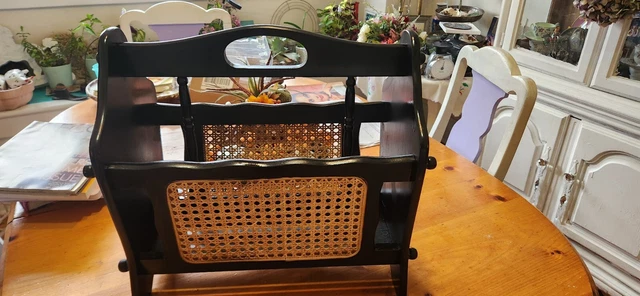 POTTERY BARN-STYLED VTG Cane&Wood Magazine Rack Black&Tan PAINTED 16x16 Handmade