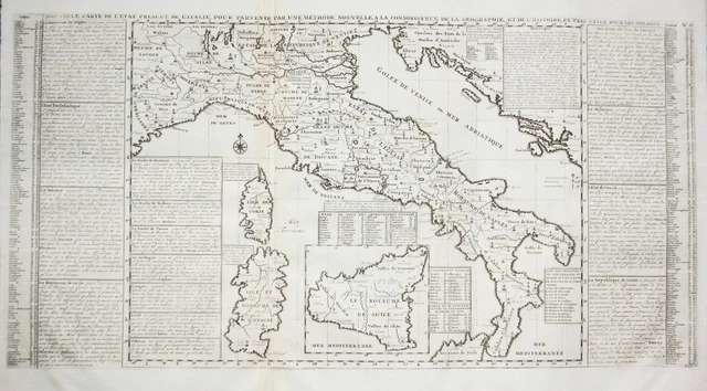 Italia Sicilia Sardegna Corsica Mappa Engraving Incisione Chatelain 1720