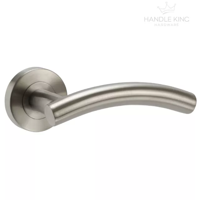 Curved Internal Stainless Steel Door Handles Set on Rose - Brushed Door Handles