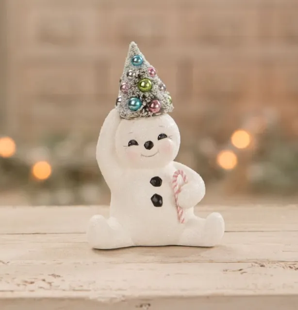 6" Bethany Lowe Bottlebrush Tree Candy Cane Snowman Figure Retro Christmas Decor