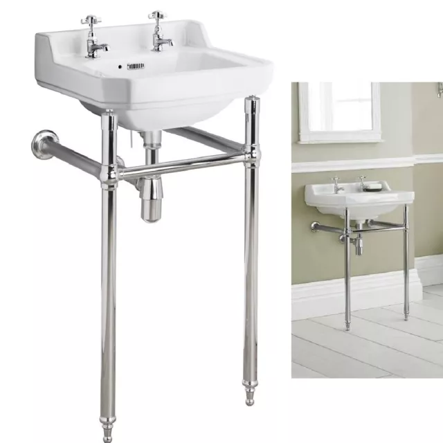 Traditional Luxury Chrome Washstand complete with 2 tap hole Victorian basin 560