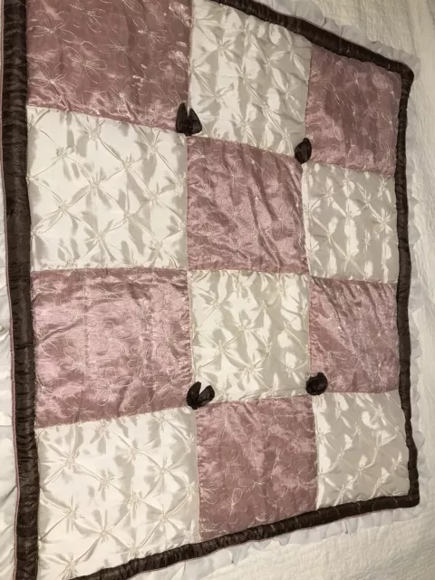 Cocalo Baby Daniella Quilt Blanket Pink Brown Cream Girly Shabby Chic New 36x42”