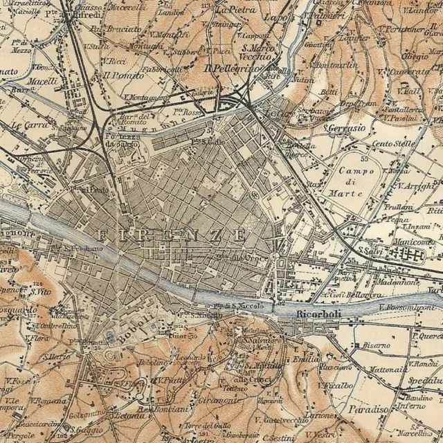 Environs de Florence -- Italie Géographie Ville - Carte ancienne 1901