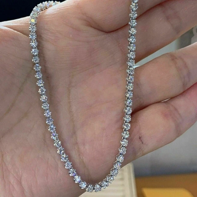 2.5mm Round Cut Real VVS1 Moissanite Women Tennis Necklace 14K White Gold Plated