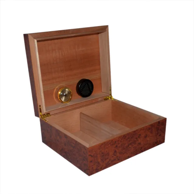 Burl Wood effect Semi Gloss 25 Capacity Cigar Humidor Smokers Present Gift