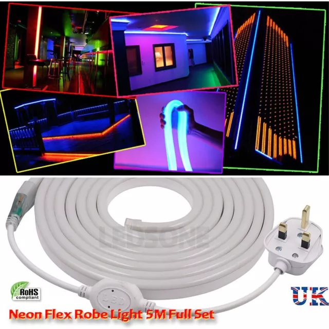 5M 5050 LED Neon Folding Strip Rope Light Waterproof Tube Light Set UK Plug 240V