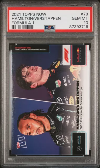 2021 Topps Now Formula 1 F1 Lewis Hamilton / Max Verstappen #078 PSA 10 GEM 78