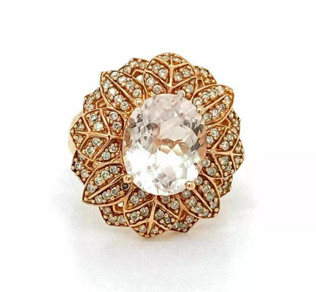 Diamond & Kunzite Gem 14k Rose Gold Large Floral Ring