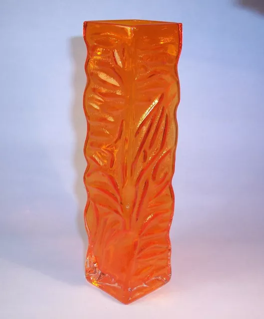 Vintage 1970s TAJIMA Japanese ART GLASS VASE - Bark Effect - Tangerine Orange