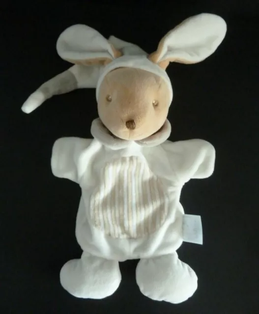 77. Doudou Marionnette Mes Petits Cailloux Lapin Blanc Beige Gris - Etat Neuf*