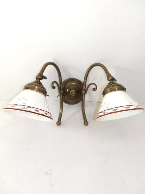 Appliques Lampada da parete in ottone con ceramica traforata bianca e marrone 2