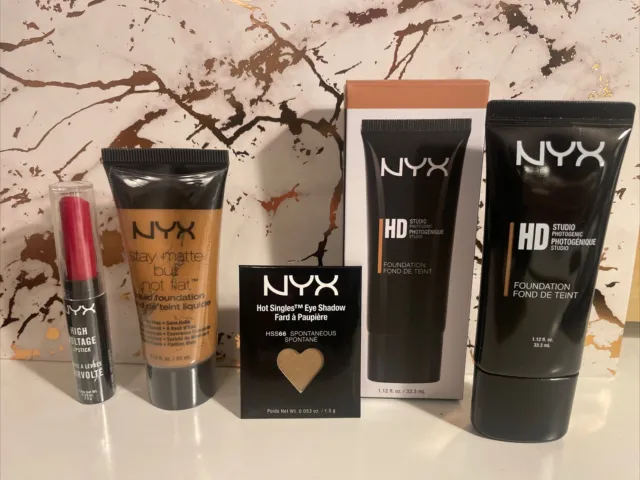 NYX Makeup Bundle HD Studio Foundation Stay Matte Eye Shadow Red Lipstick Sealed