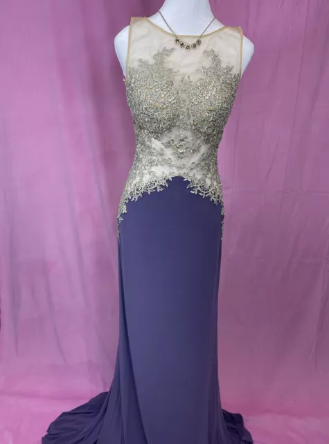 La Femme Womens Long Sheer Metallic Lace Prom Evening  Jersey Skirt Size 0 2