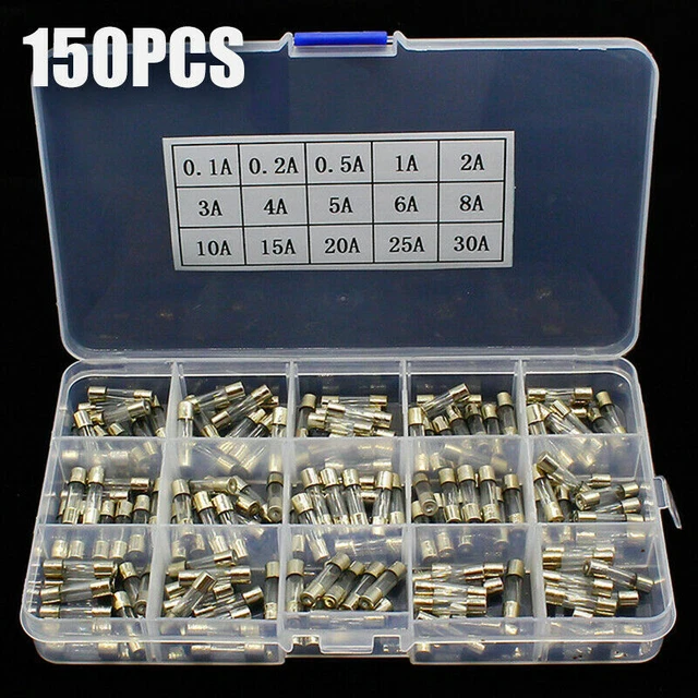150x 5mm*20mm Rapide Coup Verre Fusible Assorti Assortiment Kit Assurance Tube
