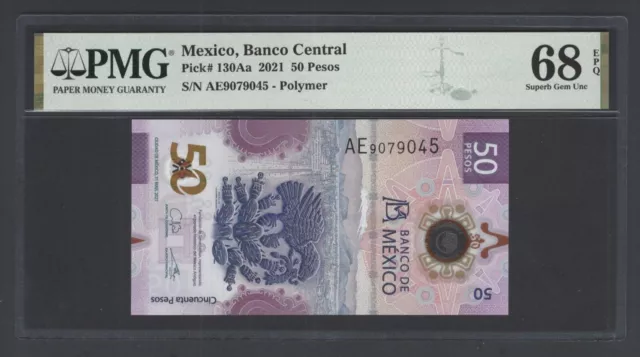 Mexico 50 Pesos 2021 P130Aa Uncirculated Grade 68