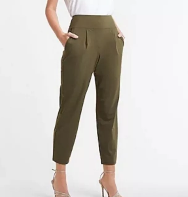 NUEVOS CON ETIQUETAS PANTALONES AJUSTADOS DE DOBLE PUNTO EXPRESS Verde DE ALTURA MEDIA TALLA XL