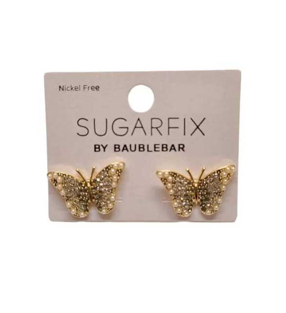 SUGARFIX by BaubleBar Butterfly Stud Earrings  Gold Crystal Wings  Nickel Free