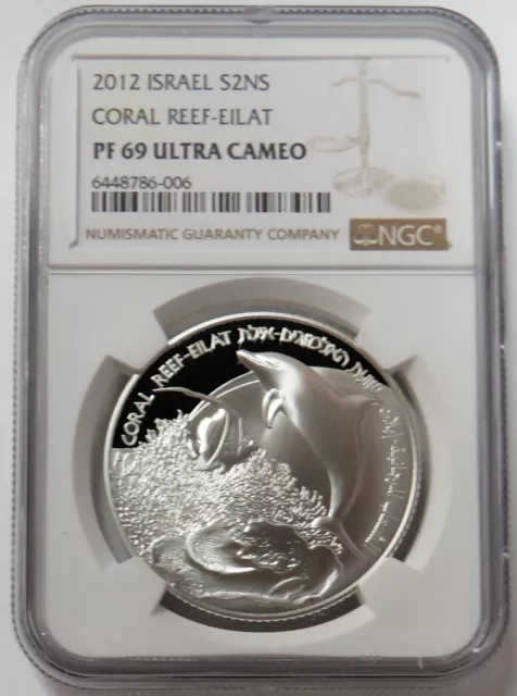 2012 Silver Israel Coral Reef-Eilat 2 New Sheqel Proof Coin Ngc Pf 69 Uc