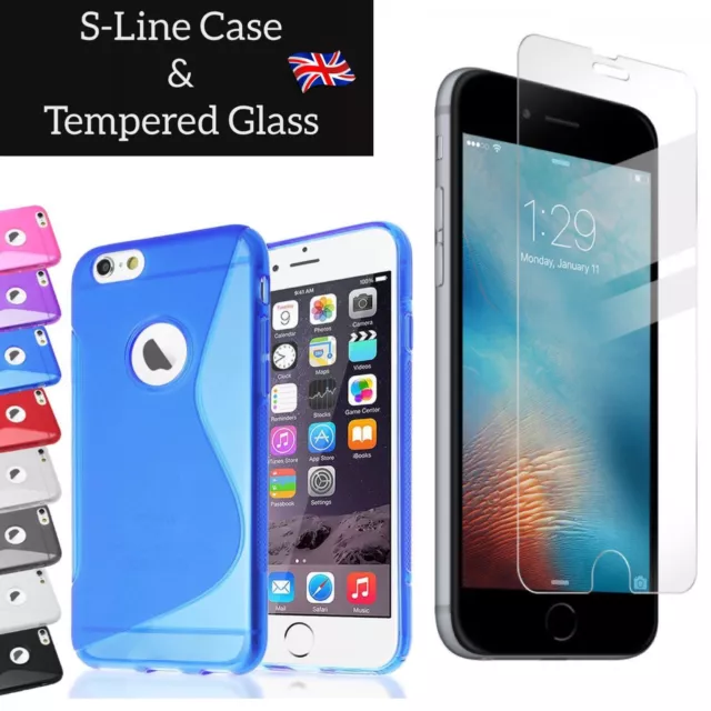 For iPhone XS 8 7 6 5s 4 S Line Case TPU Gel and Tempered Glass Screen Protector