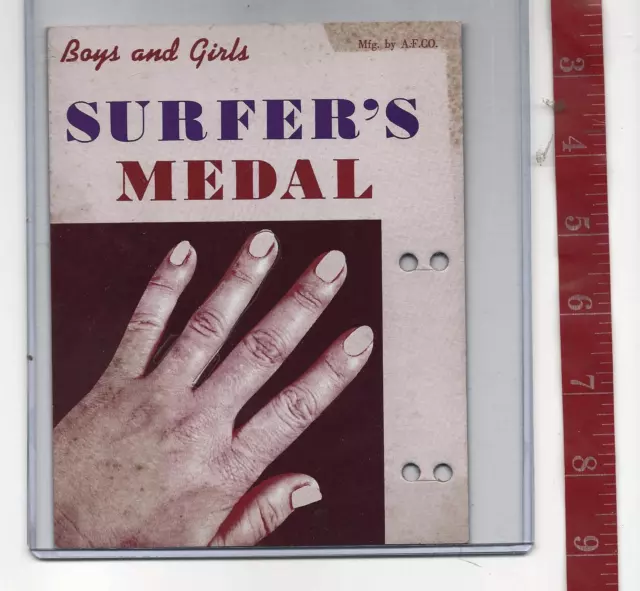 Vintage vending machine display Boys & girls Surfer's Medal card