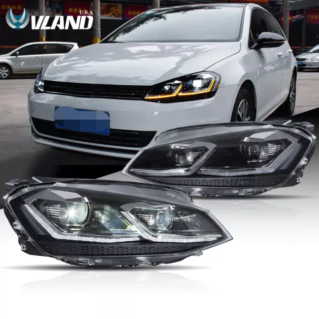 VLAND Pair LED Headlights For 2014-2017 VW Volkswagen Golf 7 MK7 w/Sequential