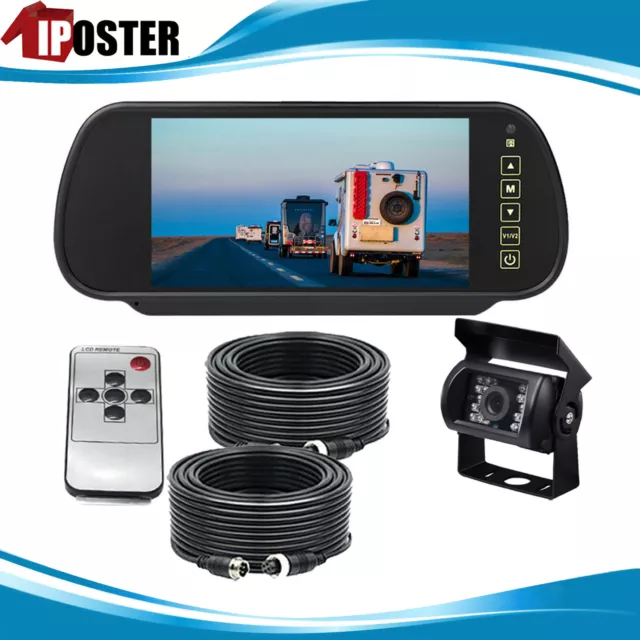 7" Rearview Monitor Caravan Reversing Camera 4PIN Trailer 2x10m Cable Kit 12-24V